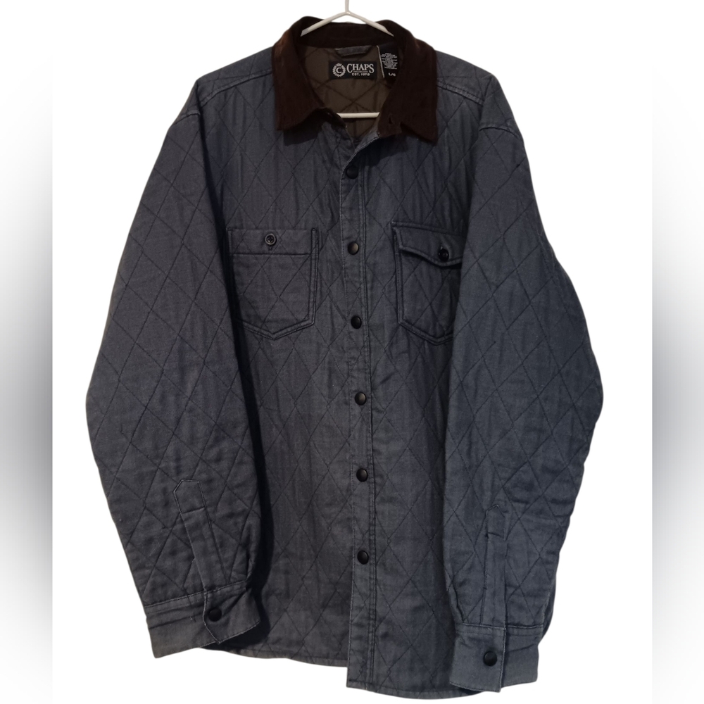 Chaps Shacket Jacket Lightweight Quilted Snaps Pockets Corduroy Collar Size L